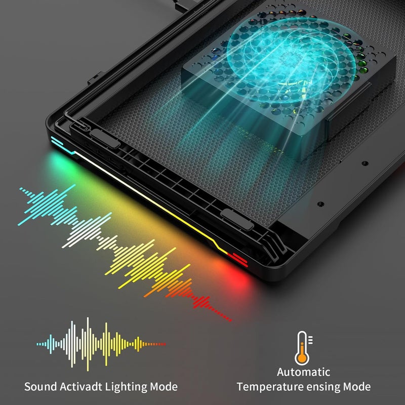 DEPGI Laptop Cooling Pad, Laptop Cooler Stand with 5.5" Movable Fan Easy to Clean, 10 RGB Light Modes, Auto Temp Sensor & 3-Speed Manual Control, Ultra Quiet ≤40dB for 14–17.3 Inch Laptops - Image 4